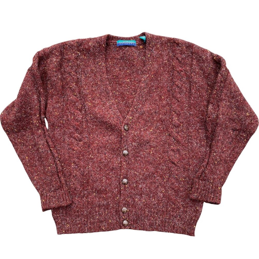 Vintage Claybrooke Wool Cardigan Rust Shag Kurt Cobain Grunge Grandpa Sweater-M